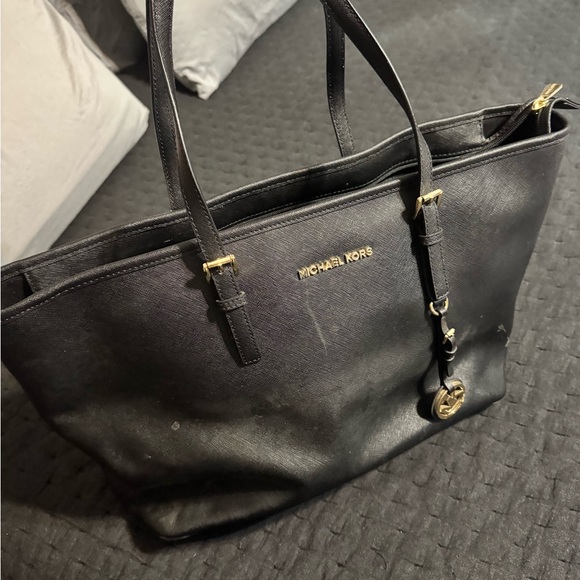Michael Kors Handbags - Michael Kors Black Leather Tote with Gold Hardware